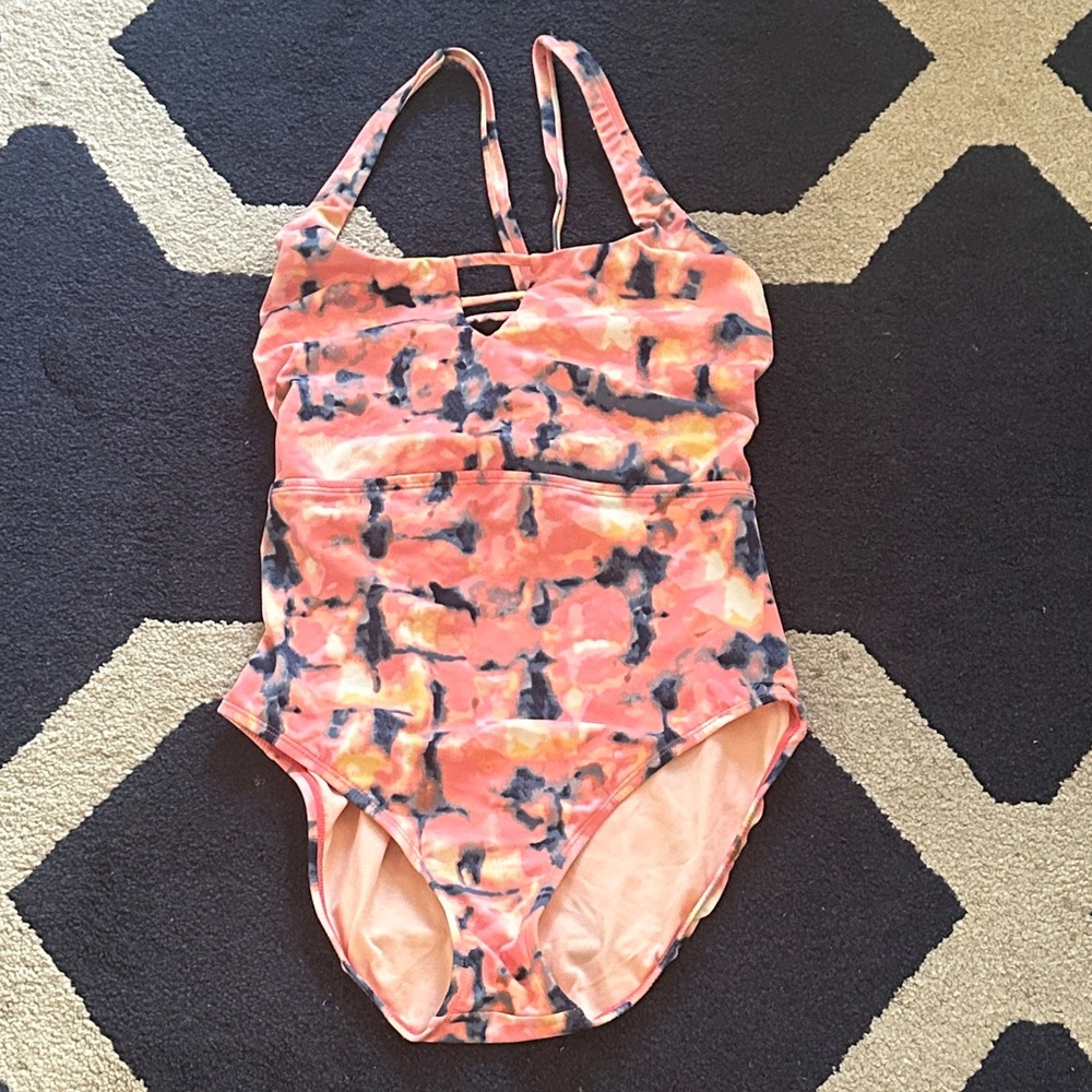 Beach Betty Women’s Tie-Dye One-Piece Tie in Back Swim Suit - Coral Pink size M